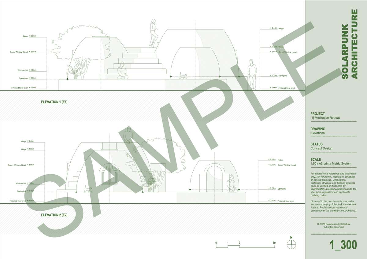 Earthbag House Plan Set - One Bedroom Meditation Retreat